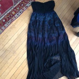 Strapless, flow-y dress with leg slits